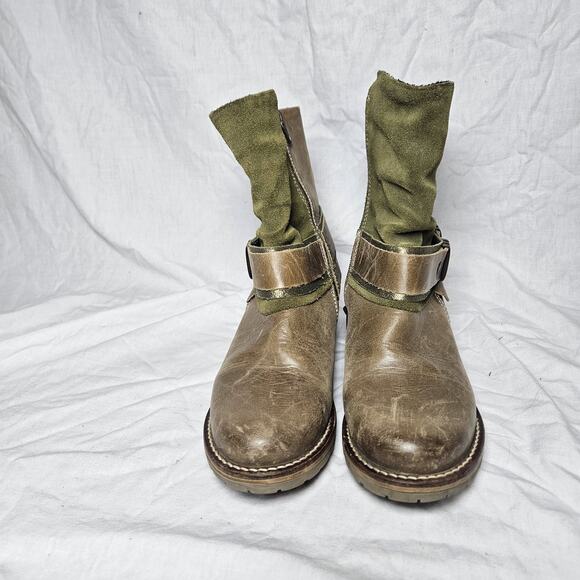 DROMEDARIS Leather Suede Green Ankle Boot Bootie Size 37 - Picture 3 of 7